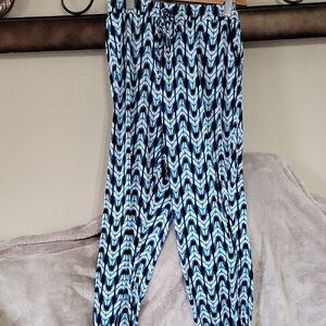NY Collection Black and Blue Patterned Joggers